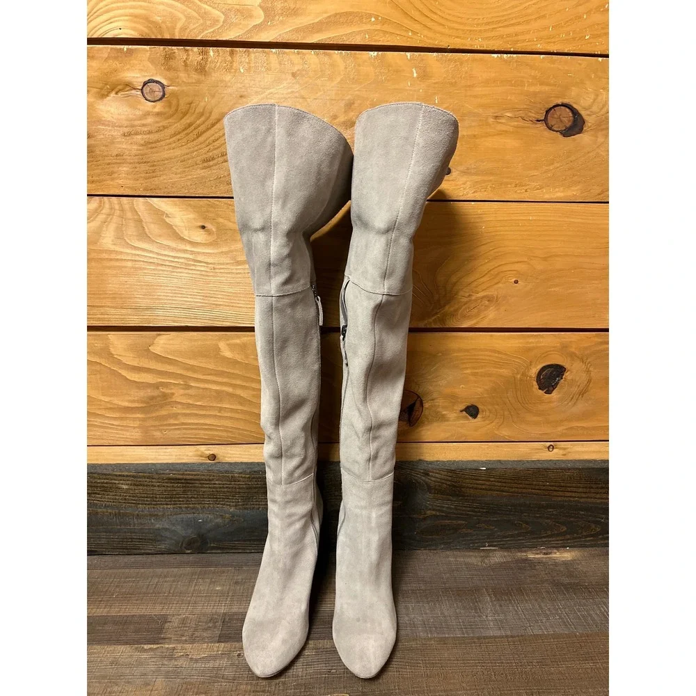 White‎ House Black Market Suede Leather Fold Over the KneeTall Boots Gray 7.5M